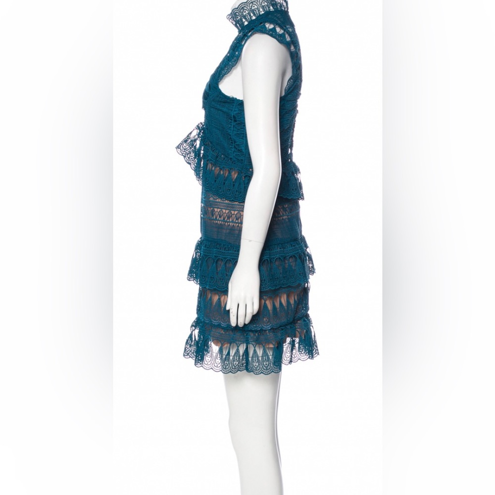 NEW SELF PORTRAIT GUIPURE LACE TEAL TIERED PARTY DRESS NWT! - Picture 6 of 8